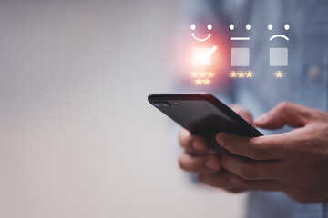 Customer SatisfShows Excellent Service Satisfaction.action Concept, encouragement and five-star satisfaction, Like and Rate Five Stars,