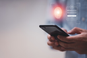 cyber security concepts, login, user fingerprint Secure and encrypted identity,secure access to user personal information , secure internet and network access, cyber security..