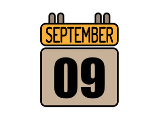 Day 9 September calendar icon. Calendar vector for September days isolated on white background.