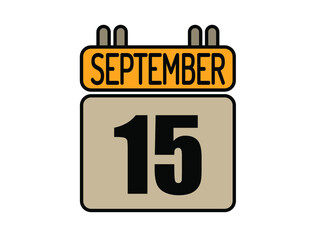Day 15 September calendar icon. Calendar vector for September days isolated on white background.