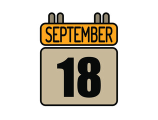 Day 18 September calendar icon. Calendar vector for September days isolated on white background.