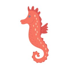 Seahorse, marine fauna, painted in doodle style. Summer collection. Flat vector illustration