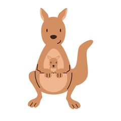 Obraz premium Cartoon kangaroo with her little cute baby