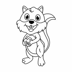 Coloring page cute squirrel vector illustration