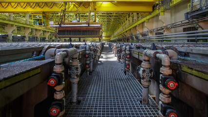 Panoramic view of copper electrolysis workshop.