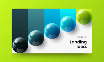 Vivid front page design vector layout. Geometric realistic spheres booklet template.