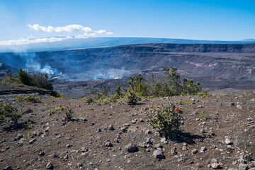 kilauea volcano and gas plumes at hawaii volcanoes national park