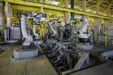 Fototapeta na wymiar Robots for stripping pure copper from cathode.