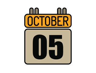 Day 5 October calendar icon. Calendar vector for October days isolated on white background.