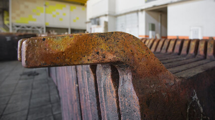 Closeup view of copper anodes.