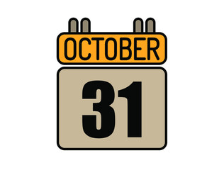 Day 31 October calendar icon. Calendar vector for October days isolated on white background.