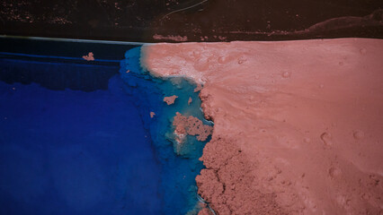 Closeup view of bathroom with copper powder.