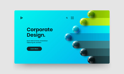 Colorful company brochure design vector layout. Amazing 3D spheres landing page concept.