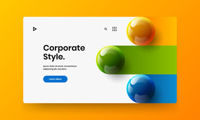 Colorful 3D spheres corporate cover template. Simple front page design vector illustration.