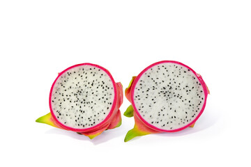 Dragon fruit, red-green peel fruit isolated on white background. It is a fruit that helps quench the heat. Quench your thirst well.