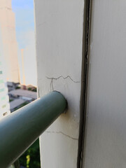 Balcony cracked concrete building or cement wall broken at the outside effect with earthquake