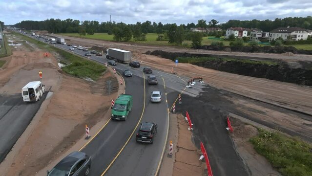 Road construction Kekava Bypass. New section of the road A7 Rig, Bauska and a part of the international road E67 Via Baltica