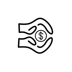 save money icon salary money invest finance hand holding dollar line symbol on white background