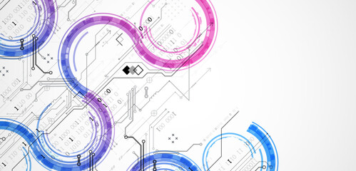 Fototapeta premium Abstract technology concept. Circuit board, high computer color background. Vector illustration with space for content, web - template, business tech presentation.