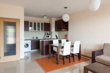 Living room with kitchen. Interior photography.