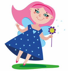 A fairy tale fairy with a magic wand. White background