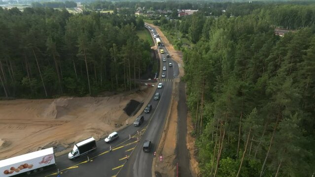Road construction Kekava Bypass. New section of the road A7 Rig, Bauska and a part of the international road E67 Via Baltica