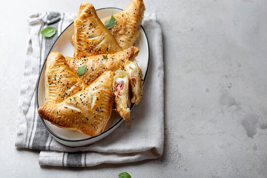 puff pastry pies with cheese and ham