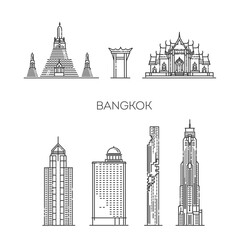 Naklejka premium Thailand, Bangkok, line flat travel skyline set.