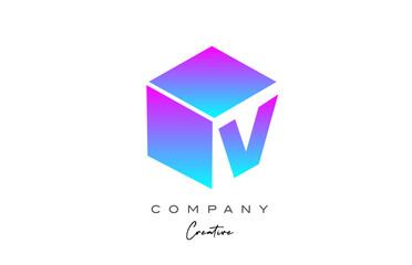 pink blue cube V letter alphabet letter logo icon design. Creative design template for business