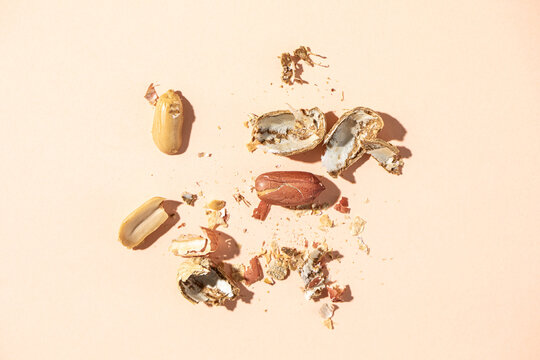 Cracked peanuts placed near shell