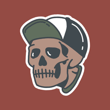 Baseball Cap Skull Stylish Illustration
