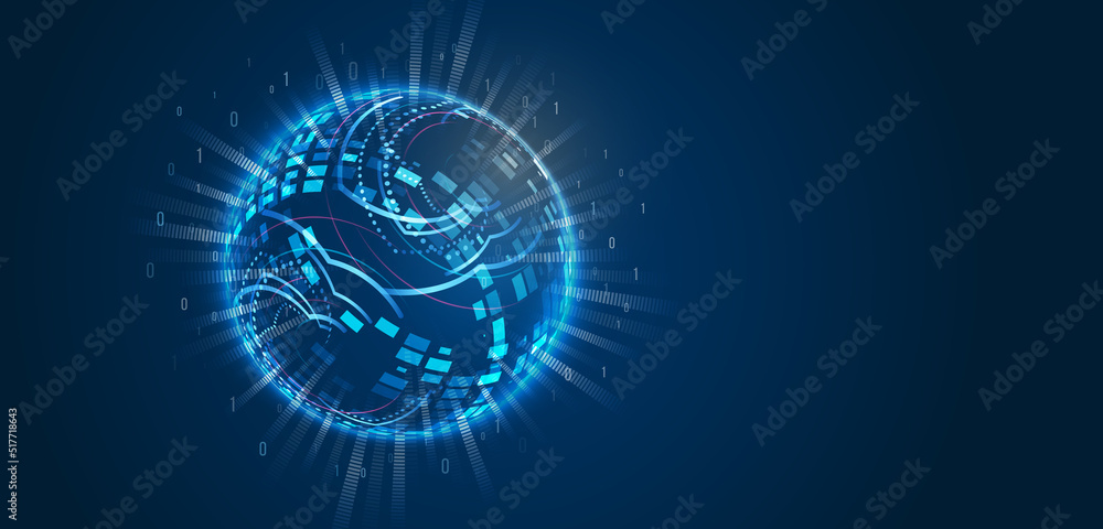 Poster the global wireless standard concept. hi-tech communication illustration on a blue background. 5g hi