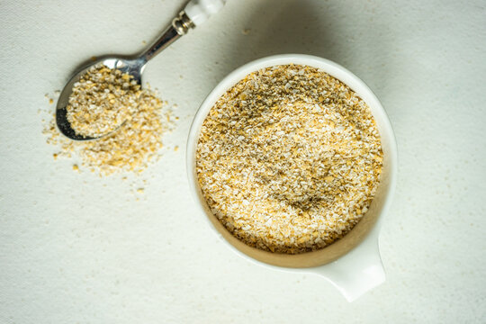 Healthy food concept with bowl full of oatmeal bran