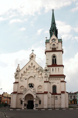 Fototapeta na wymiar Catholic neo-gothic church of the Hodegetria of the Mother of God in Stryi, Lviv region, Ukraine