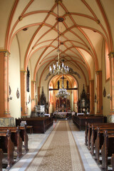 Fototapeta na wymiar Interior of Catholic neo-gothic church of the Hodegetria of the Mother of God in Stryi, Lviv region, Ukraine