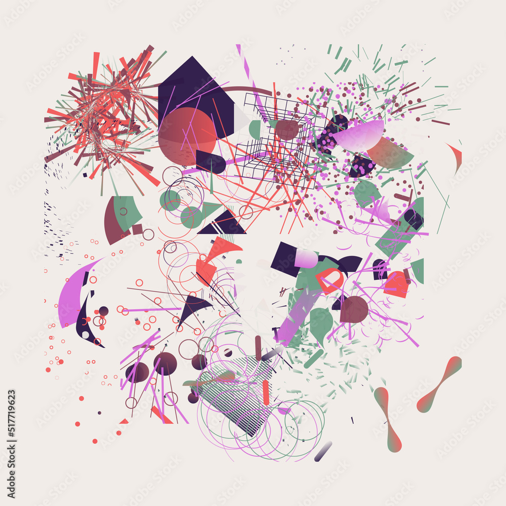 Poster pop art aesthetics abstract vector pattern with weird geometric shapes and bizarre artistic forms