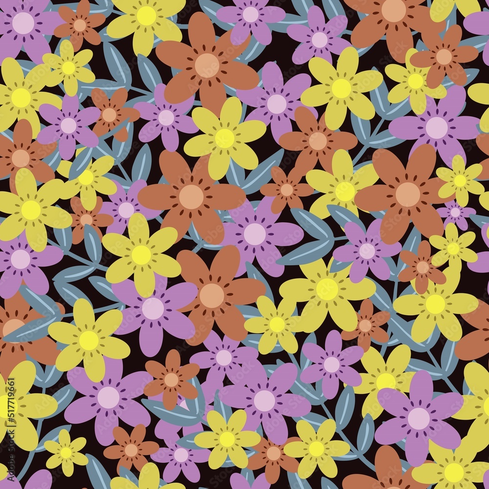 Poster trendy floral pattern in the many kind of flowers. tropical botanical motifs scattered random. seaml