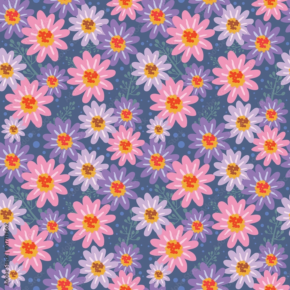 Poster trendy floral pattern in the many kind of flowers. tropical botanical motifs scattered random. seaml
