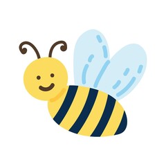 A bee drawn in doodle style. Spring collection. Flat vector illustration