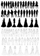 woman, girl silhouette collection isolated, vector