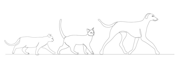 one continuous line drawing of dog and cat vector