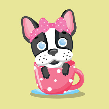 cute dog with pink cup