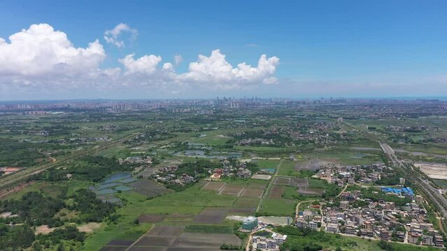 Aerial Video of Haikou Urban City Skyline from Distant View, Hainan Free Trade Zone, Hainan Province, China, Asia.