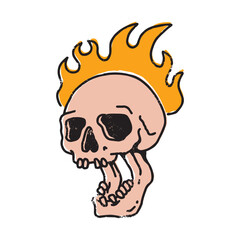 flames skull illustrations color. hand drawn 