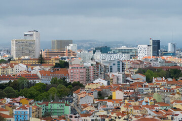 Fototapeta na wymiar Lisboa, Portugal. April 9, 2022: Panoramic and urban landscape of neighborhoods in the city. 