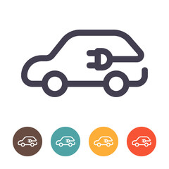 Electric car with plug icon isolated on white background, EV car, Eco friendly vehicle concept