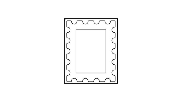 Black line Postal stamp icon isolated on white background. 4K Video motion graphic animation