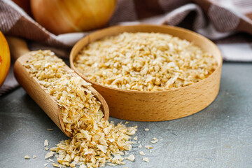 dried onions on a gray stone background