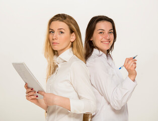 two, blond, isolated, dispute, intern, staff, manager, colleague, complicated, people organizing,...