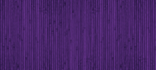 Dark purple wooden slat widescreen texture. Natural bamboo violet color wallpaper. Lilac wood plank...